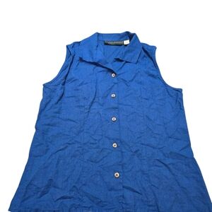 Harve Benard Blue Buttoned Notched Collar Top